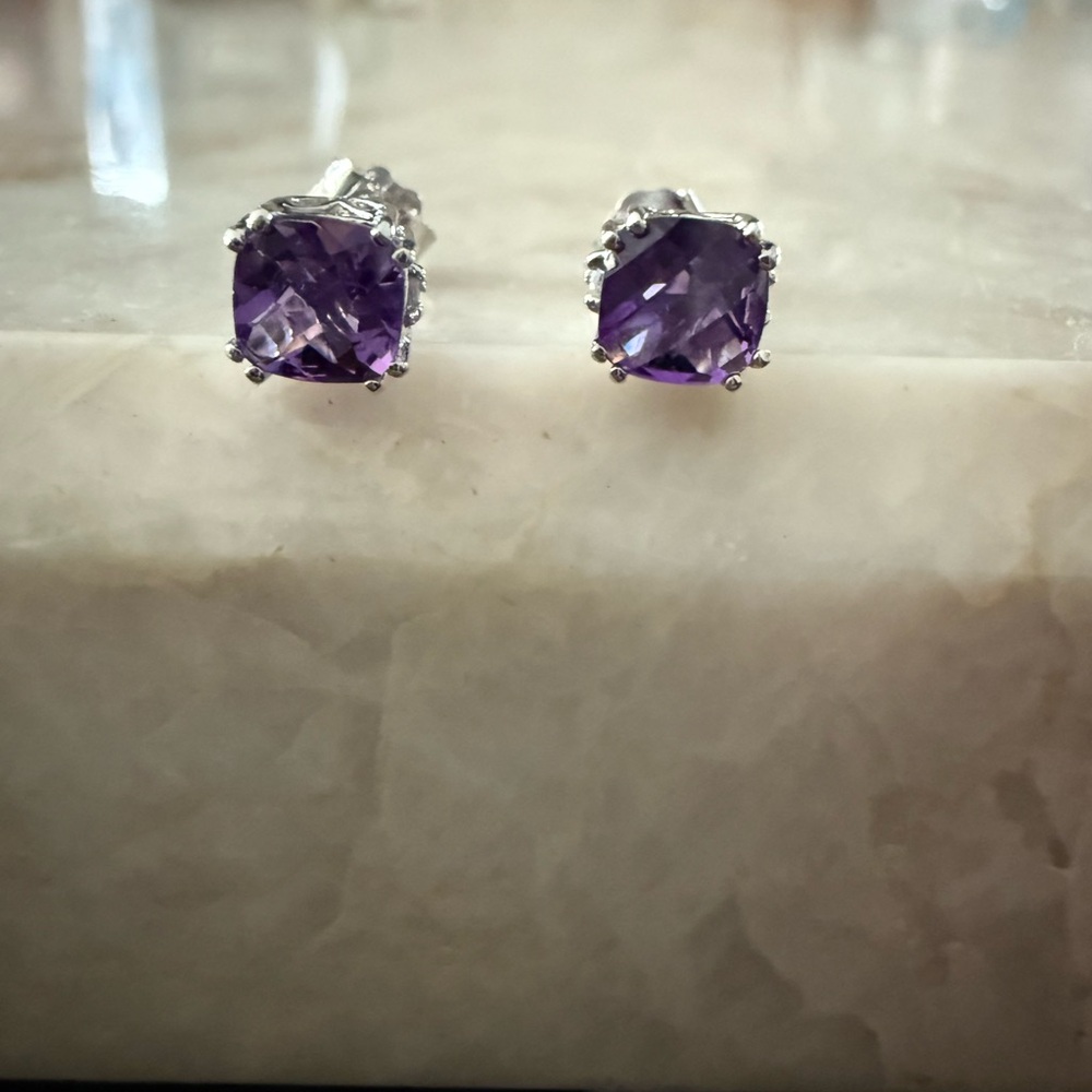 Elegant Silver Amethyst Stud Earrings
